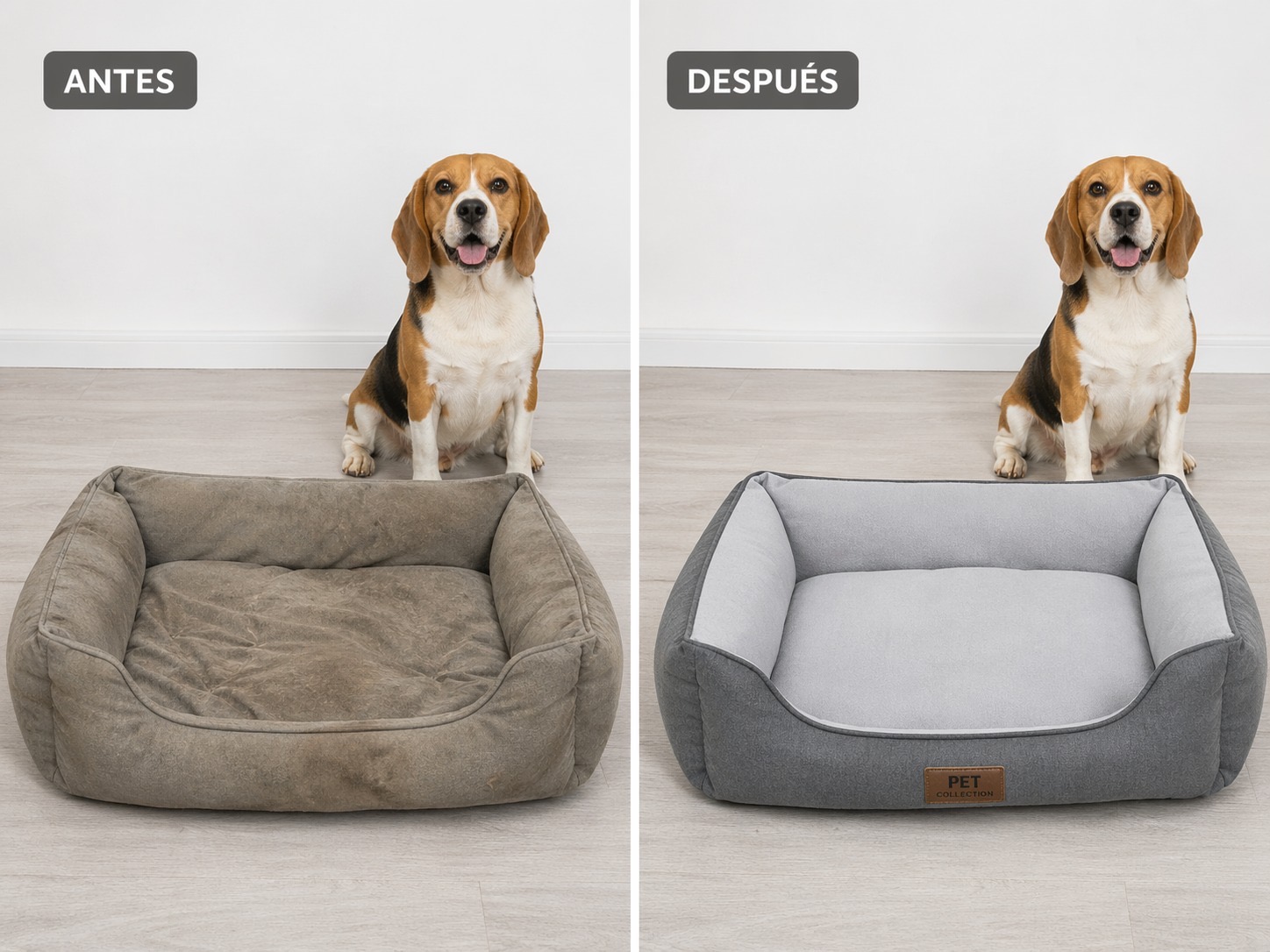 Antes y después de cama mediana para mascota