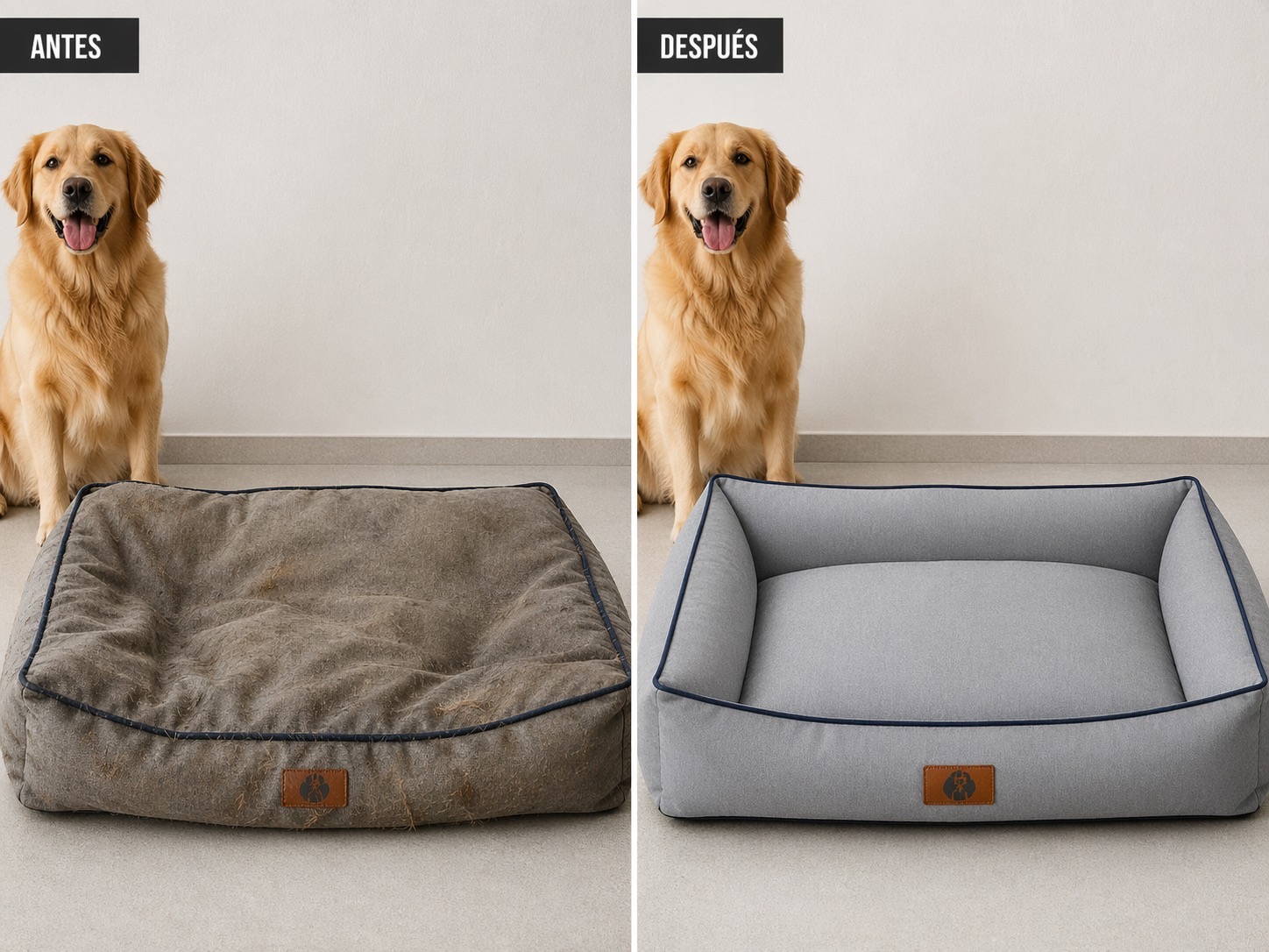 Antes y después de cama grande para mascota
