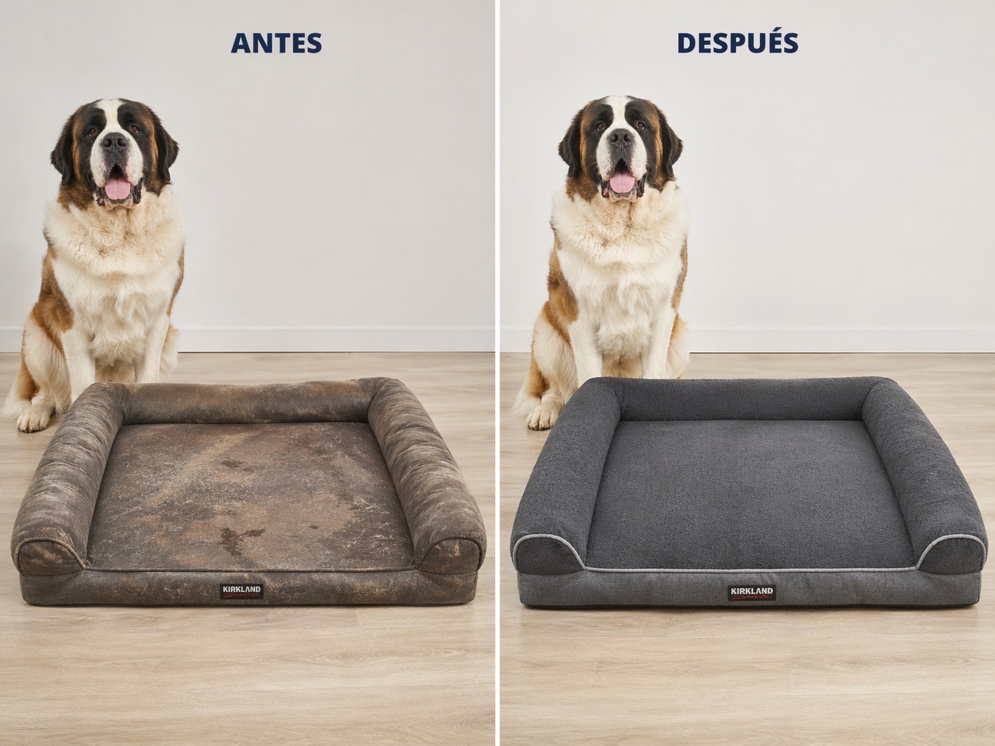 Antes y después de cama jumbo para mascota